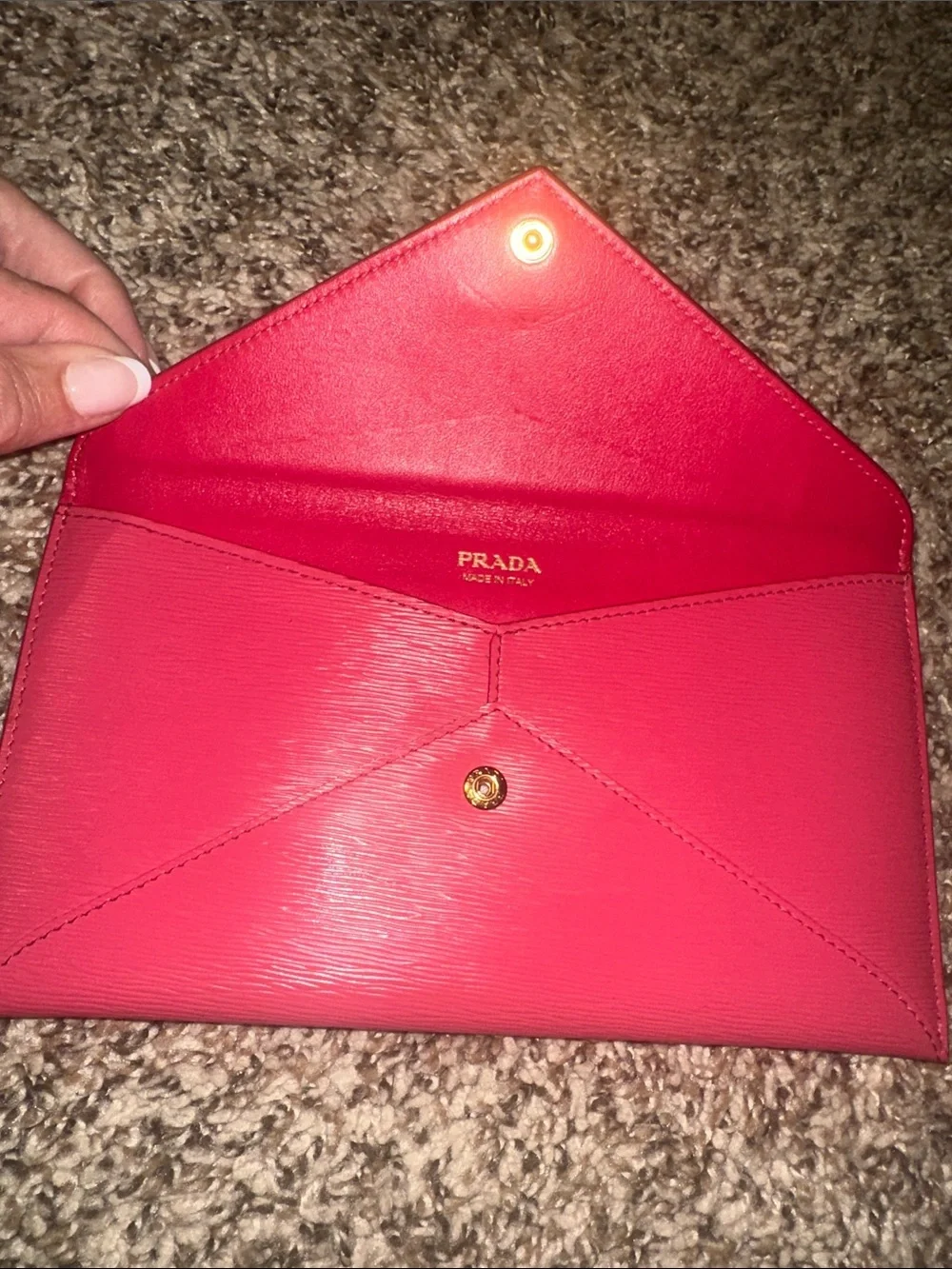 Prada Hot Pink Saffiano Envelope Wallet with Gold Logo